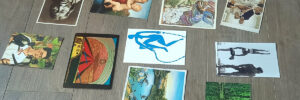 Photo of different postcards lying on the floor A photo from an Art Therapy session